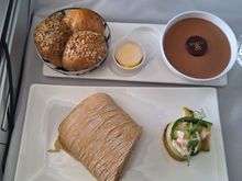 Landing Main Course: Original Reuben ciabatta, with a 3-bread roll. dessert was advertised as English strawberries and cream, but was a chocolate affair.