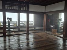 The upper floor of the keep with the fog drifting in