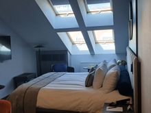 Sleeping and seating area, with skylight windows