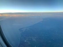 about to go “feet wet” over Lake Michigan

