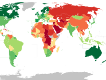 Full democracies are in the darkest green.