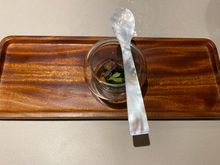 Refreshing seaweed / lettuce , love the finesse with mother of pearl spoon 