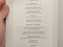 Canapés / Starters / Mains. Ordered Smoked Salmon ans Prawn Linguine with a side of vegetables.
