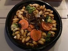 Chicken Marsala. I debated between this and the vegetarian enchiladas and missed the chicken was served with pasta. I’d read some reviews pasta is sometimes overcooked and gummy, but it was surprisingly nice and firm. 