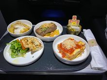 Vanilla gelato, flat iron steak, lasagna, and chicken paillard


