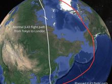 From Flightradar24.  Old vs. New Japan Airlines flight path Europe/Japan.
