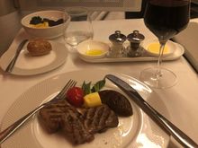 Lamb loin, very over done, selection vegetables in the distance were quite nice. 
