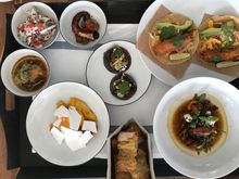 The three small plates and the medium plate are the chef's taste