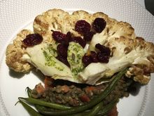 This wasn’t a success. Dry and tasteless, the cauliflower was very difficult to cut. F cabin PHL - LHR in early August. 