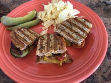 Had some leftover grilled balsamic veggies, so got out the griddler and cheese and made sandwiches. 