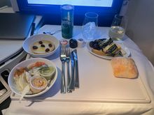 Late night departure tray setup. The salad is crab (?)

