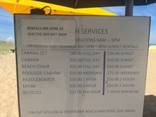 Pricing for beach services (didn’t use any; providing for reference.