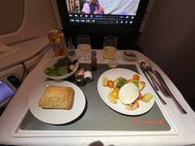 Appetizer and salad. One type of bread, served warm
