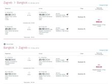 My sample itinerary travelling business class Zagreb to Bangkok
