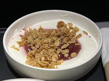 Salted yogurt - raspberry jam, salted oats.  Not bad, the oats were a little hard but edible.