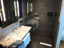 Shower stall is spacious