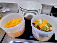 One of two induction hobs under the fruit tubs 