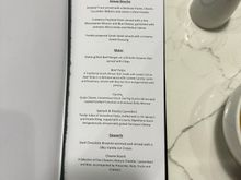 An updated menu from the JNB first dining section.