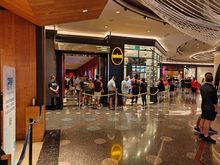 Line for Eggslut - at one point they had to add another line across from the hall