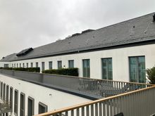 Balcony is seperated from other rooms with green shrubs and plants