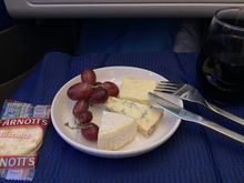 Much better than the cheese from SFO. FA asked if I also wanted one of the sweet desserts, and lots of these cheese plates were out all flight as available snacks.