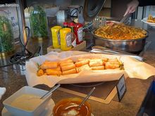 Shrimp spring rolls, Penne pasta