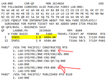 LAX-BNE fare routing allowable