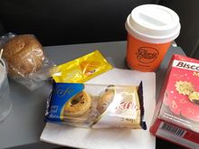 Coffee menu, with a choice of sweet or savoury snacks