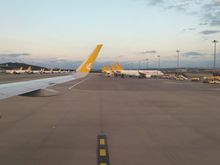 A majority of Pegasus Airlines planes on the apron at Sabiha Gökcen (SAW) airport 