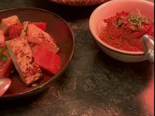 Haloumi cheese with watermelon and eggplant 