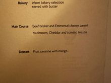 Light meal after take off. The beef brisket option was great and wished I asked for another serving