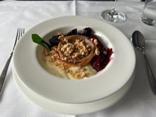 Puff Pastry tartlet, vanilla flavoured sake & pecan crumble