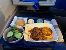 Vegan chili with polenta. Was very tasty . This was on LAX-EWR UA2614