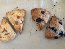An all scones breakfast. Bacon and cheddar and then blueberry for “dessert”