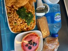 Chicken schnitzel with orzo salad and not so nice dessert