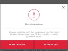 Error on attempting to return rental at almost any US airport.