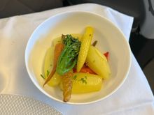 Sides - turned potatoes, roasted red pepper, baby carrots,
corn and broccolini