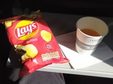 The catering on this SUN-AIR flight was a major disappointment - this was it, a bag of crisps and a beaker of apple juice 