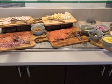 Breakfast items, smoked salmon, cold cuts.  M-Club.