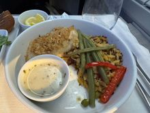 The seabass was delicately flavored and perfectly light in texture, and the sauce and accompaniments enjoyable.