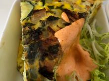 Zucchini Frittata with feta, parmesan, cheddar & harissa aioli.  Perfectly edible, but overcooked and rubbery. And the "harissa aioli" just ... wasn't harissa, aioli or any combination of the two.