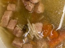 The soup is rich in flavour and generously filled with chicken