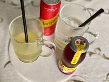 Sugarcane with sour plum , tap water with slice of lemon ..