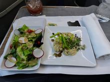 Broccoli with mayo-esque dressing. Salad is fresh and delicious with sesame dressing.