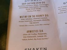 Cocktail menu at Blythe and Butrows