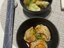 Couldn’t decide between the shrimp and chicken dumplings in chili sauce or the truffle edamame dumplings, so I got both!
