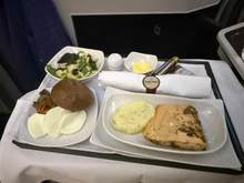 Starter and main served on one tray. Starter was burrata with mushrooms, main salmon with mashed potatoes