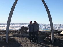 Mr. and Mrs. Geordie405 under the whalebone arch adjacent to the Arctic ocean 