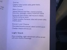 The menu for DFW-LHR. Last day of the month so probably changed but I'm sure some things will go back into rotation.