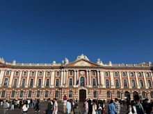 Part of the main square in Toulouse, which was crowded 